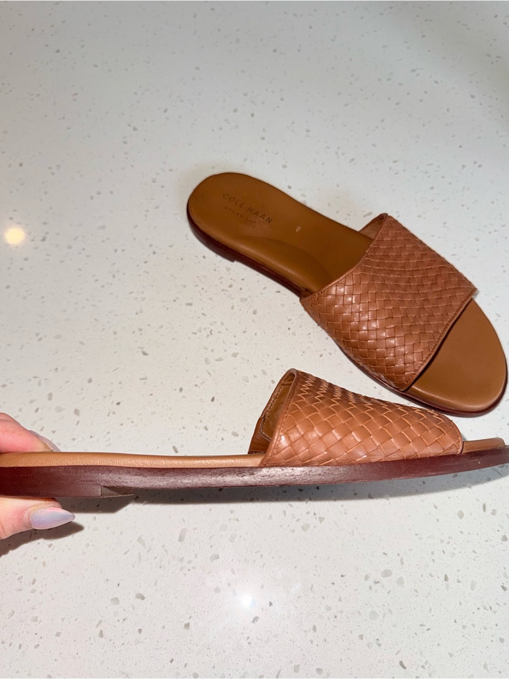 Cole Haan Woven Leather Slide Sandals in Cognac - Picture 9 of 9
